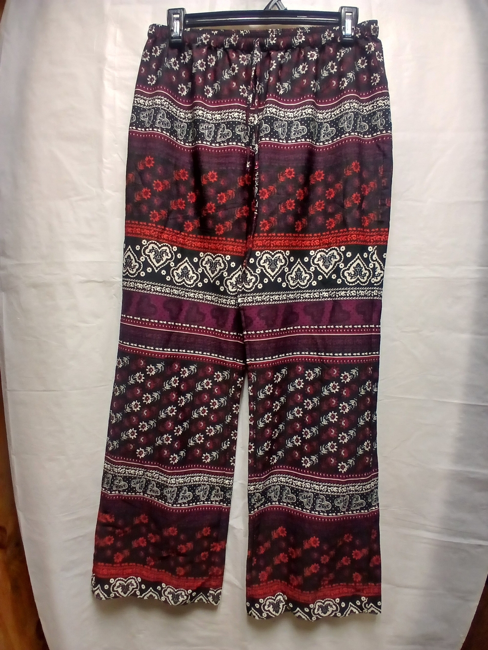 Vanilla Star Burgundy Patterned Wide-Leg Pants